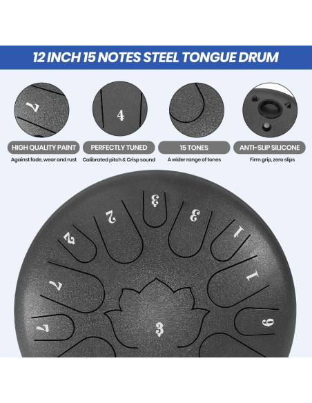 Tambor de Lengua de Acero Weipoken 12" 15 Notas Negro