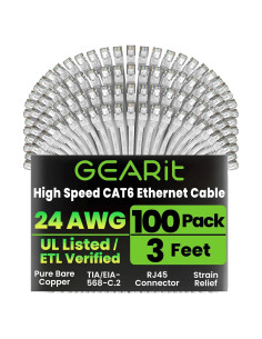Cable Ethernet Cat 6 GearIT 0.91m Paquete de 100 Unidades