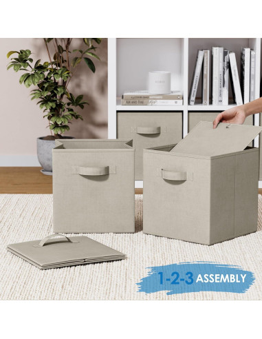 Juego de 8 Cajas de Almacenamiento Royexe 26.5x27 cm Beige