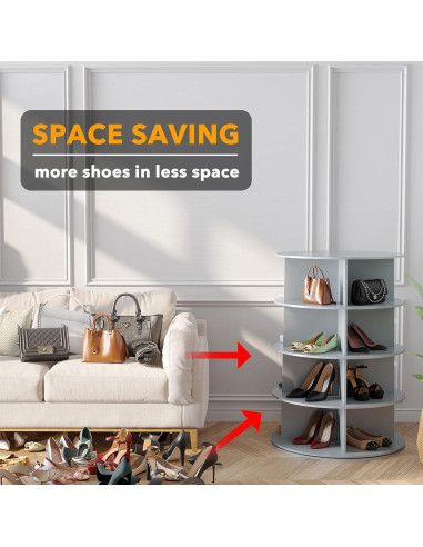 Torre de Zapatos Rotativa SpaceAid 4 Niveles Gris 59x92.7cm