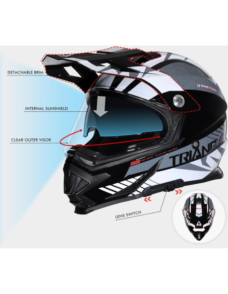 Casco Dual Sport TRIANGLE AH609 Negro Blanco para Motocicleta Casco Dual Sport TRIANGLE AH609 Negro Blanco para Motocicleta