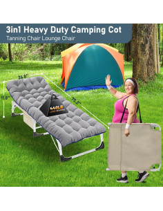 Cama de Camping Plegable ABORON K16ZDC 190x69cm con Colchón 2