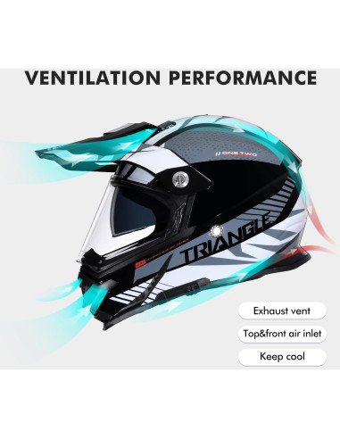 Casco Dual Sport TRIANGLE AH609 Negro Blanco para Motocicleta
