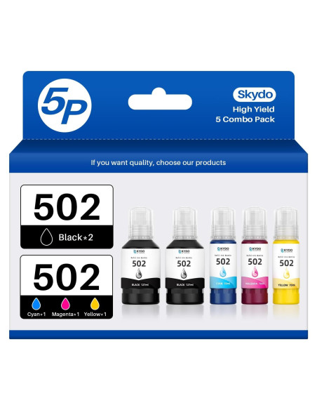 Botellas de Recarga de Tinta Compatible Skydo 502 - Paquete de 5