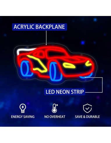Letrero de Neón LED Moneter Coche de Carreras 33x40.9cm