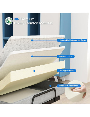 Cama Plegable Fabulis con Colchón Viscoelástico 190.5x96.5cm