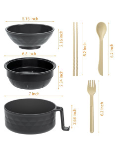 Tazón de Ramen MUUBOOX Negro 0.91L Microondas y Lavavajillas 2