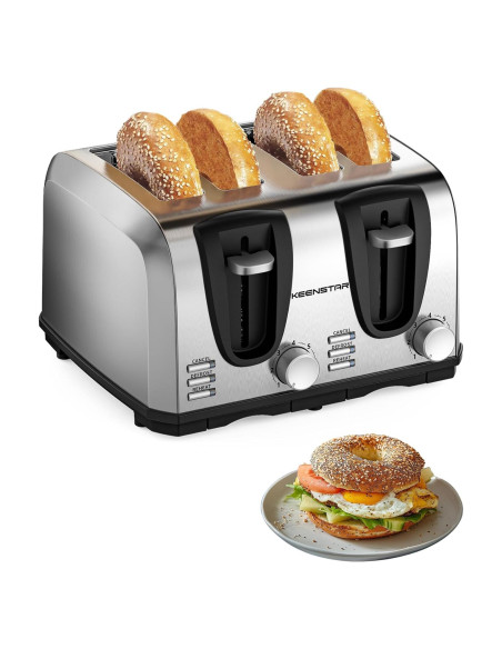 Tostadora de Pan Retro KEENSTAR 2 Rebanadas Acero Inoxidable