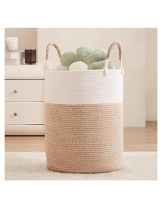 Cesta de Ropa Plegable MOJOSCEND Algodón 60L Marrón