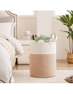 Cesta de Ropa Plegable MOJOSCEND Algodón 60L Marrón 2