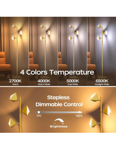 Lámpara de Pie LED QiMH 36W Regulable Dorado 4 Temperaturas 2