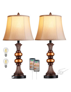 Juego de 2 Lámparas de Mesa PARTPHONER Táctil 68.58 cm Bronce