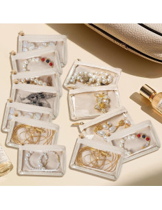 12 Bolsas de Joyería de Viaje FREEAMG Beige con Cremallera 2