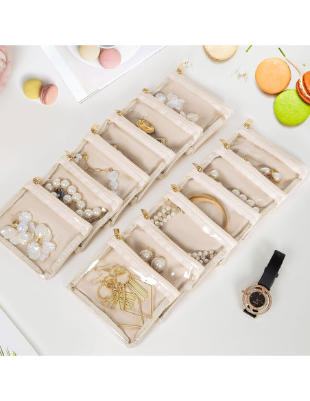 12 Bolsas de Joyería de Viaje FREEAMG Beige con Cremallera