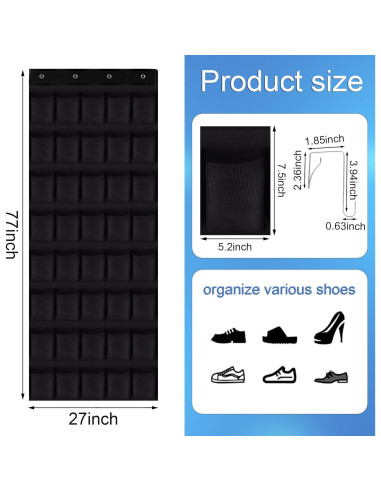 Organizador de zapatos colgante Teikou 24 bolsillos negro