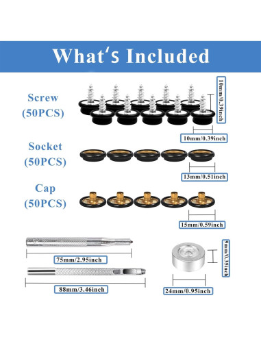 Kit de 150 Botones de Lona GTAAOY con Tornillos de Acero Inoxidable 10mm