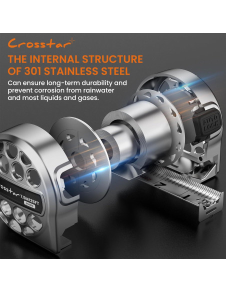 Cinta Métrica Autocierre 7.62m Crosstar Doble Cara Acero Inoxidable
