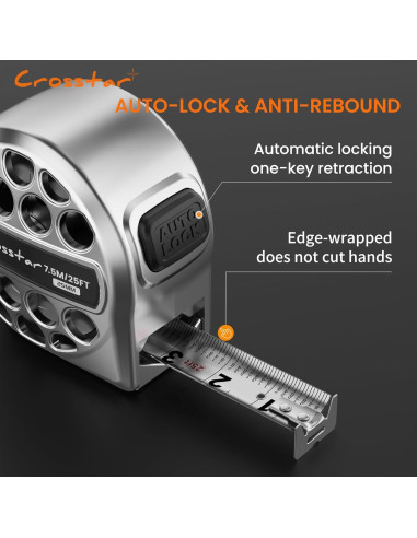 Cinta Métrica Autocierre 7.62m Crosstar Doble Cara Acero Inoxidable