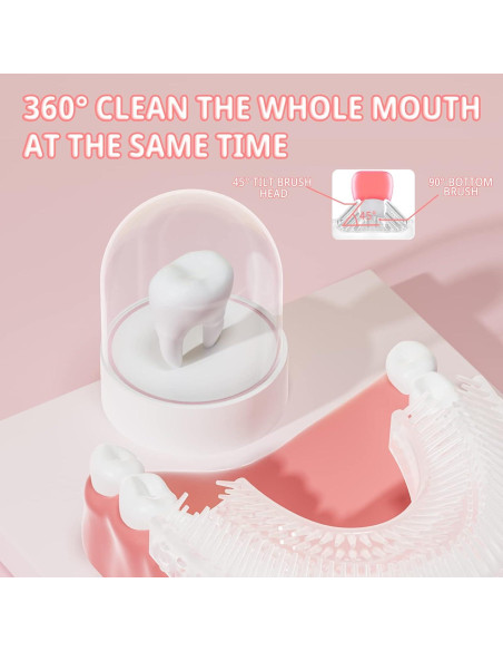 Cepillo de dientes eléctrico ELOTAME en forma de U para niños 2-7 años - Rosa