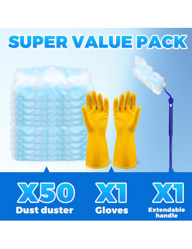 Paquete de 50 Recargas Plumero Swiffer + 5 Mangos Extensibles