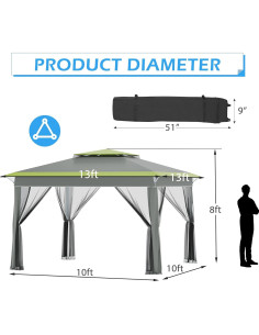 Carpa Pop Up ECOTOUGE 3.96x3.96m con Mosquiteros Gris-Verde 2