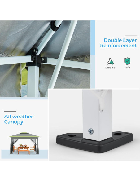 Carpa Pop Up ECOTOUGE 3.96x3.96m con Mosquiteros Gris-Verde