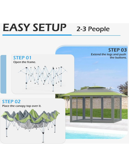 Carpa Pop Up ECOTOUGE 3.96x3.96m con Mosquiteros Gris-Verde