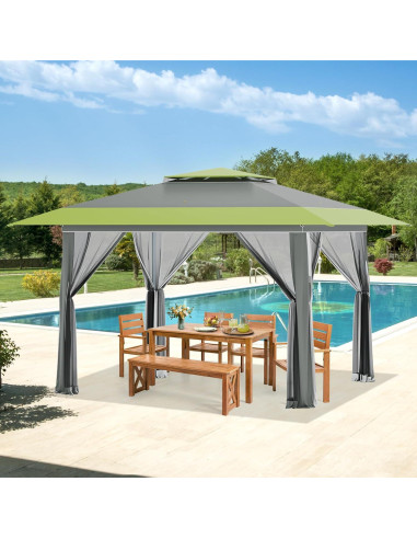 Carpa Pop Up ECOTOUGE 3.96x3.96m con Mosquiteros Gris-Verde