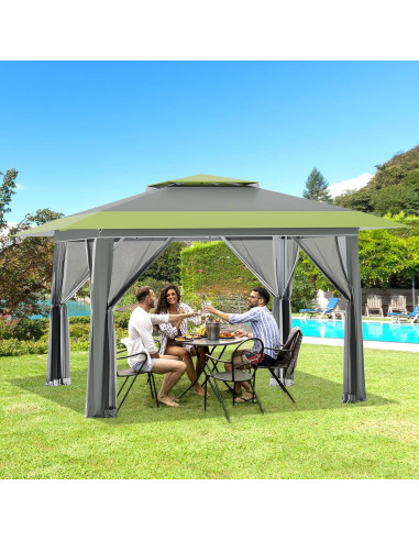 Carpa Pop Up ECOTOUGE 3.96x3.96m con Mosquiteros Gris-Verde