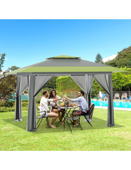 Carpa Pop Up ECOTOUGE 3.96x3.96m con Mosquiteros Gris-Verde