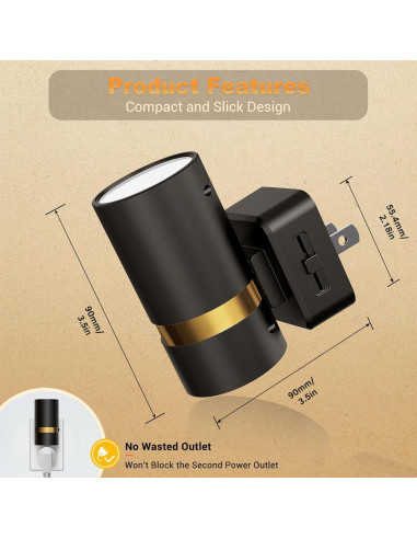 Luz Nocturna LED JandCase con Sensor Automático 3000K - 2 Unidades