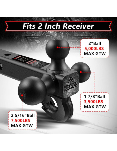 Soporte de Remolque de Tres Bolas XPE 10,000 LBS Negro