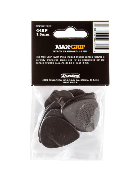 Picos de guitarra Dunlop Max Grip Nylon 1.0mm - 12 unidades