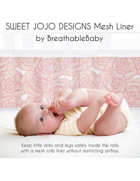 Forro de Cuna de Malla Transpirable Sweet Jojo Rosa Floral