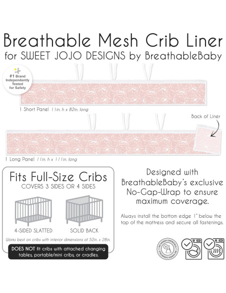 Forro de Cuna de Malla Transpirable Sweet Jojo Rosa Floral