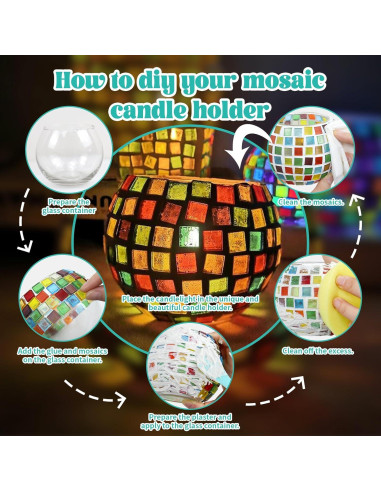 Kit de Portavelas de Mosaico Goldentime - DIY Vidrio 12.7cm