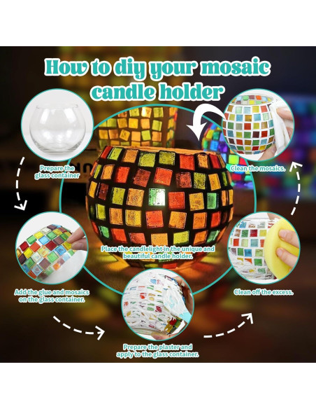 Kit de Portavelas de Mosaico Goldentime - DIY Vidrio 12.7cm