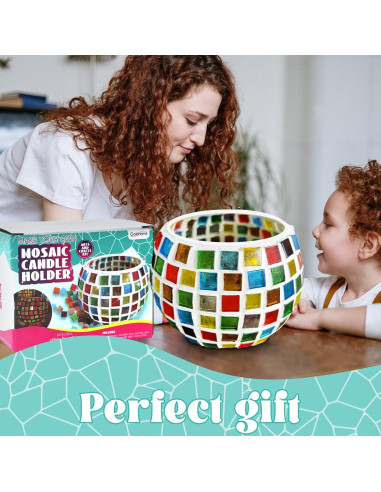 Kit de Portavelas de Mosaico Goldentime - DIY Vidrio 12.7cm