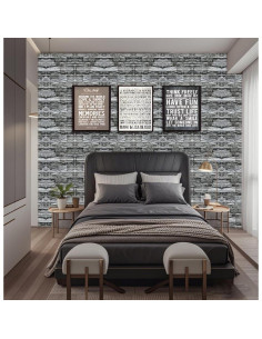 30 Paneles de Pared 3D Autoadhesivos MGY Ladrillo Negro Retro 30x30cm 2