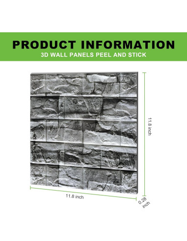 30 Paneles de Pared 3D Autoadhesivos MGY Ladrillo Negro Retro 30x30cm