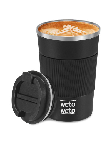 Taza de Café Aislada WETOWETO 12 oz Acero Inoxidable Negro