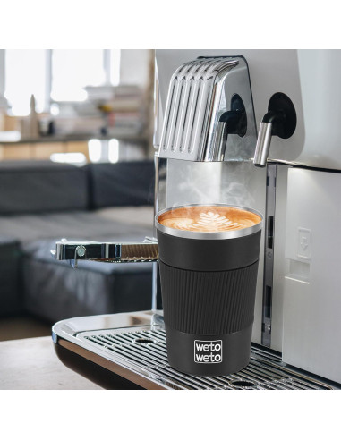 Taza de Café Aislada WETOWETO 12 oz Acero Inoxidable Negro