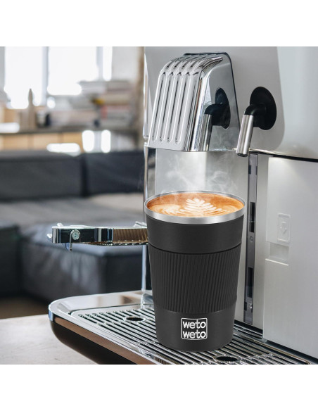 Taza de Café Aislada WETOWETO 12 oz Acero Inoxidable Negro