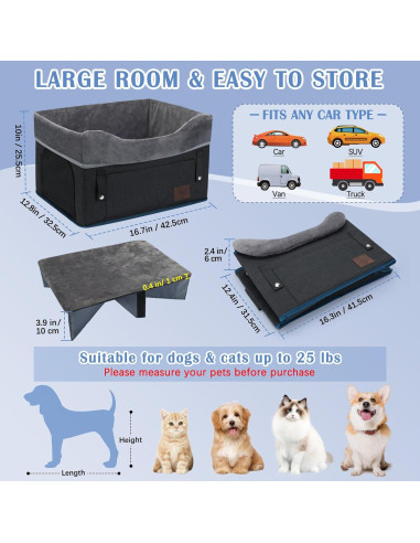 Asiento de Coche para Perros PetsHome Negro 42.5x32.5cm hasta 11kg