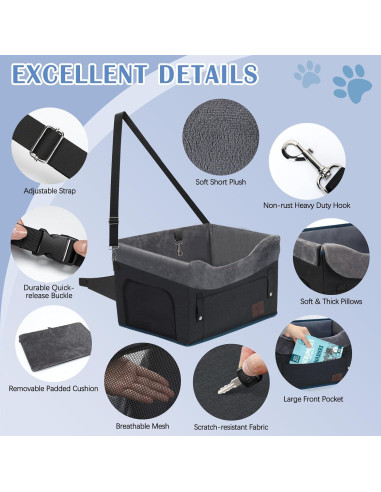 Asiento de Coche para Perros PetsHome Negro 42.5x32.5cm hasta 11kg