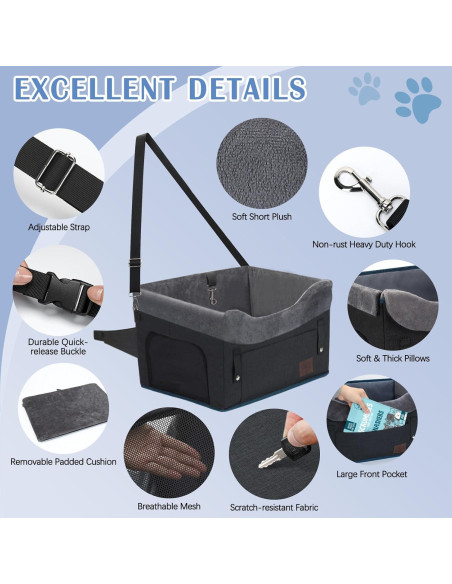 Asiento de Coche para Perros PetsHome Negro 42.5x32.5cm hasta 11kg