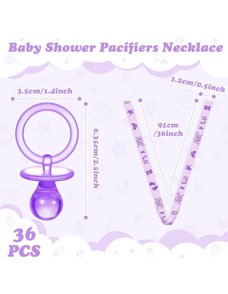 36 Chupetes Acrílicos para Baby Shower Tigeen - Púrpura