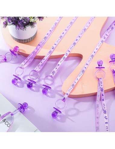 36 Chupetes Acrílicos para Baby Shower Tigeen - Púrpura