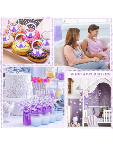 36 Chupetes Acrílicos para Baby Shower Tigeen - Púrpura