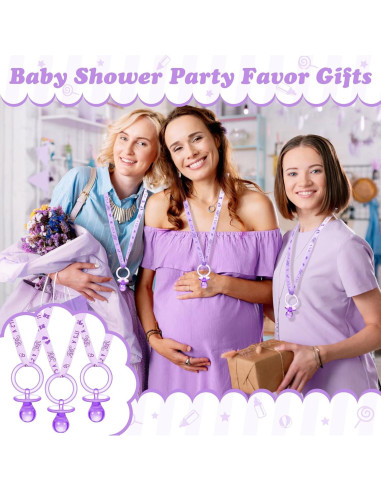 36 Chupetes Acrílicos para Baby Shower Tigeen - Púrpura